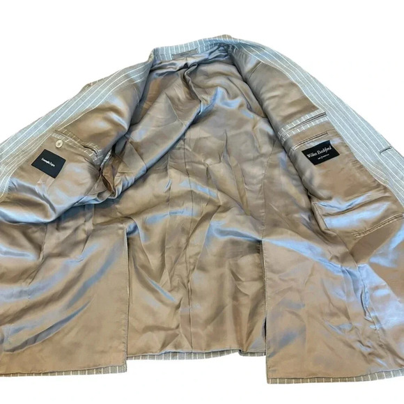 Ermenegildo Zegna Taupe White Pinstripe Blazer Jacket Suit Sport Caoat Size 54R - Picture 6 of 14